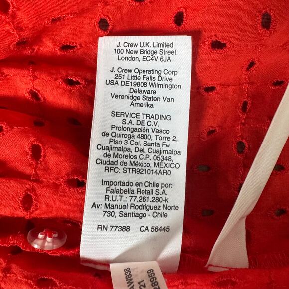 J.Crew Orange Red Eyelet Wrap Cotton Blouse with Ruffle Sleeves – Size Small - Picture 8 of 8